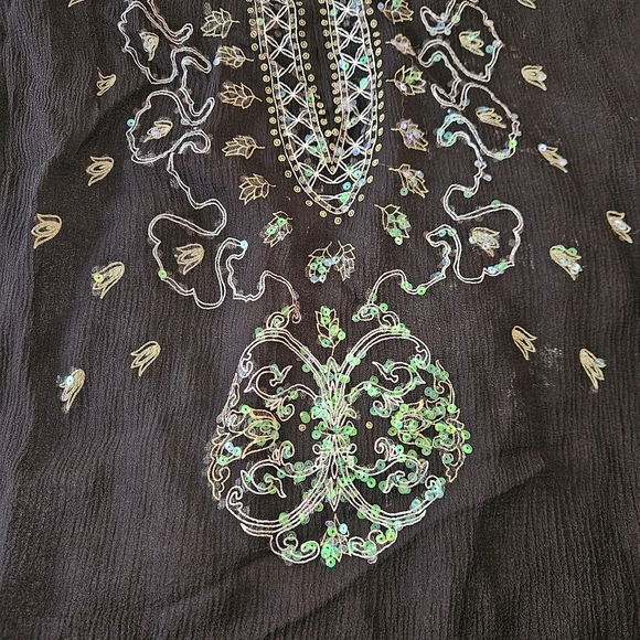 Venus 100% Silk Black Swimsuit Cover Up With Irridecent Sequins Small - Picture 2 of 7